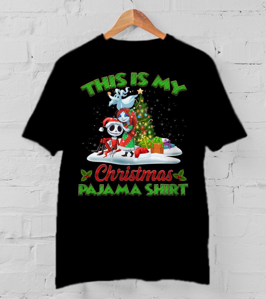 This Is My Christmas Pajama Shirt Jack Skellington And Sally Holiday Tree Scene T-Shirt