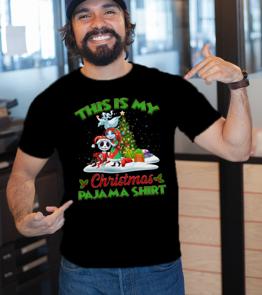 This Is My Christmas Pajama Shirt Jack Skellington And Sally Holiday Tree Scene T-Shirt