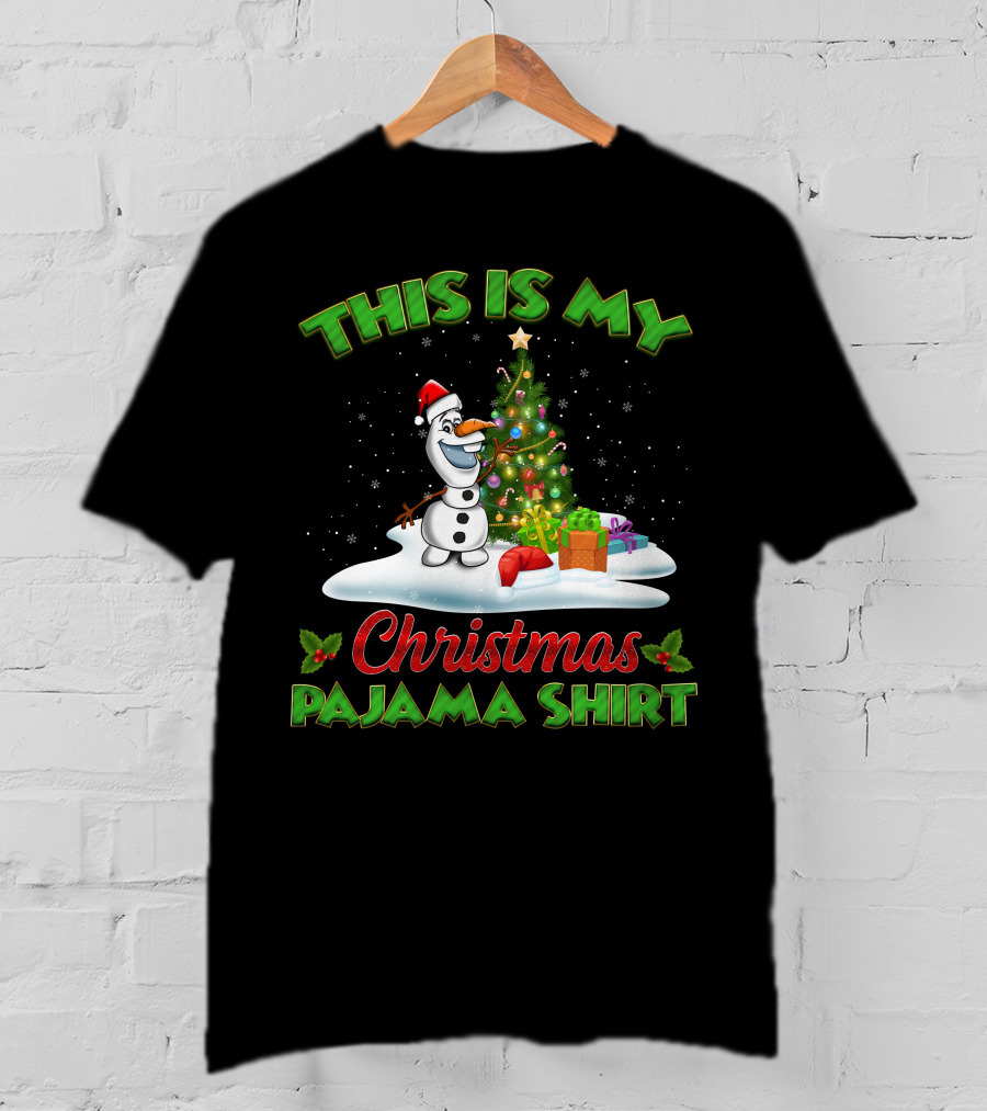 This Is My Christmas Pajama Shirt Holiday Olaf Santa Hat T-Shirt
