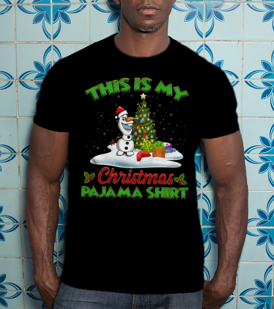 This Is My Christmas Pajama Shirt Holiday Olaf Santa Hat T-Shirt
