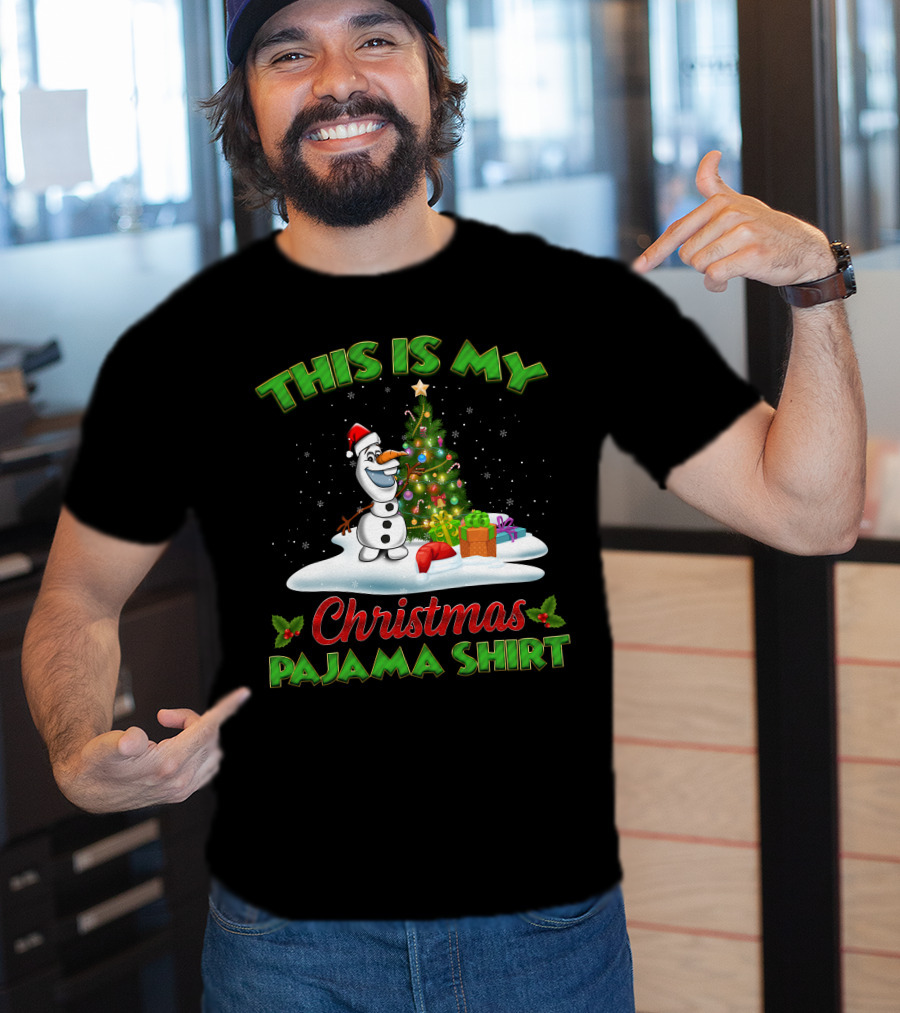 This Is My Christmas Pajama Shirt Holiday Olaf Santa Hat T-Shirt