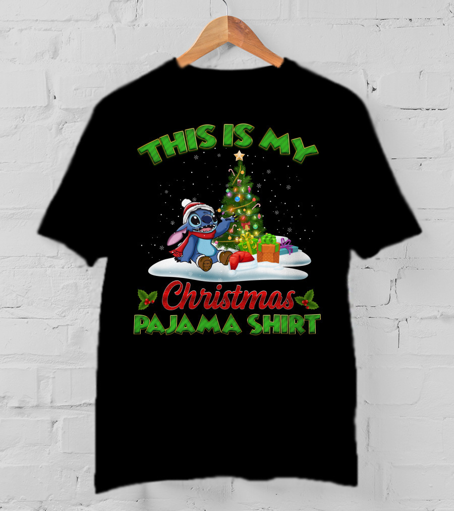 This Is My Christmas Pajama Shirt Stitch Tree Presents T-Shirt