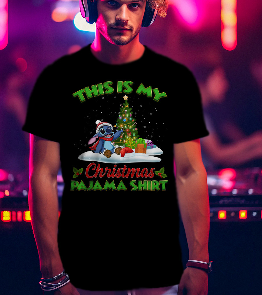 This Is My Christmas Pajama Shirt Stitch Tree Presents T-Shirt
