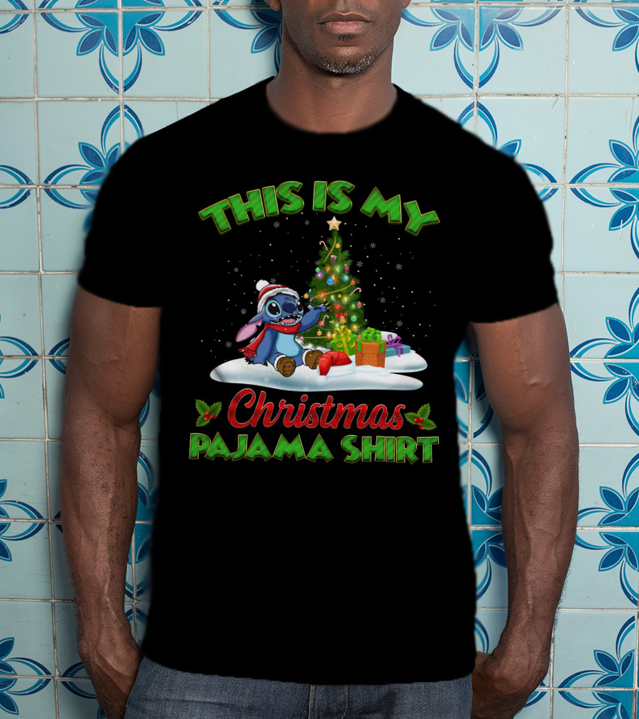 This Is My Christmas Pajama Shirt Stitch Tree Presents T-Shirt