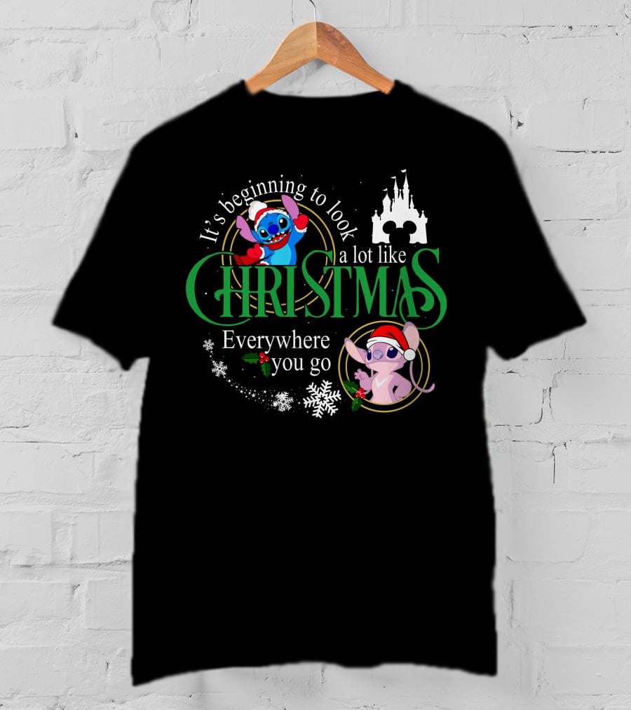 It's Beginning To Look A Lot Like Christmas Stitch & Angel Everywhere You Go T-Shirt