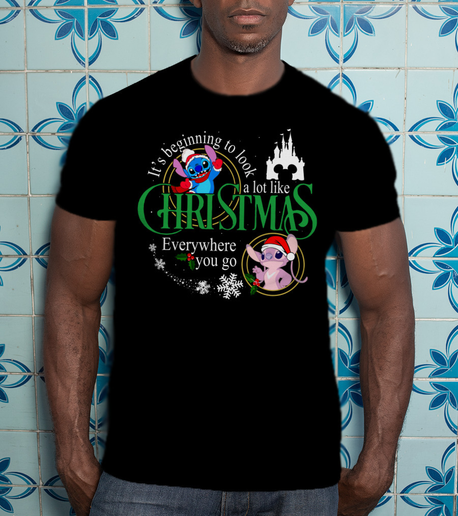 It's Beginning To Look A Lot Like Christmas Stitch & Angel Everywhere You Go T-Shirt