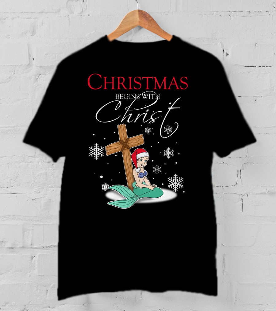 Christmas Begins With Christ Ariel Snowflakes T-Shirt
