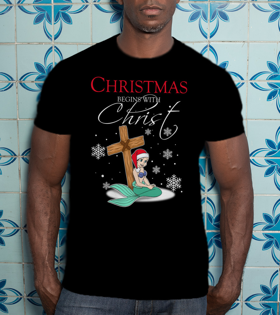 Christmas Begins With Christ Ariel Snowflakes T-Shirt