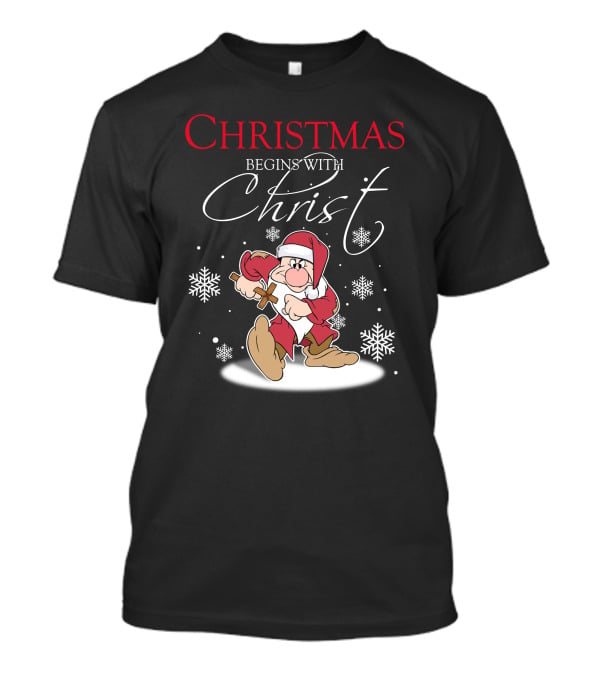 Christmas Begins With Christ Grumpy Santa Snowflakes T-Shirt