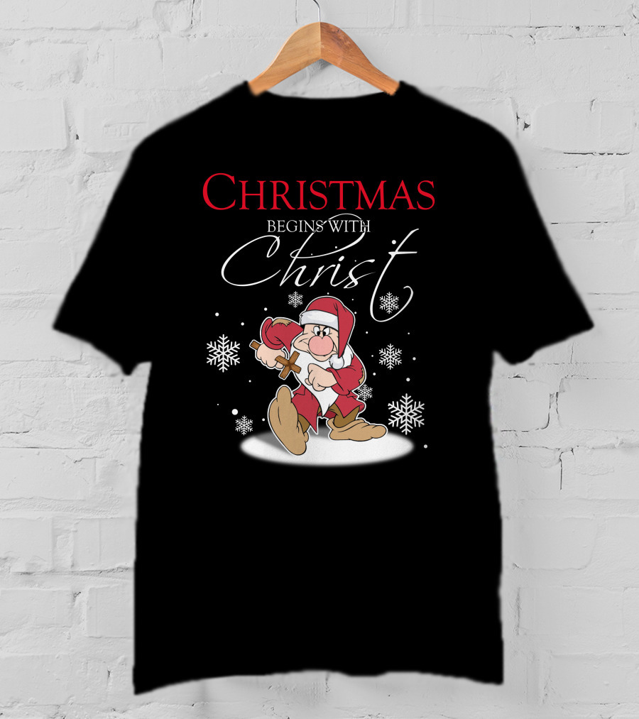 Christmas Begins With Christ Grumpy Santa Snowflakes T-Shirt