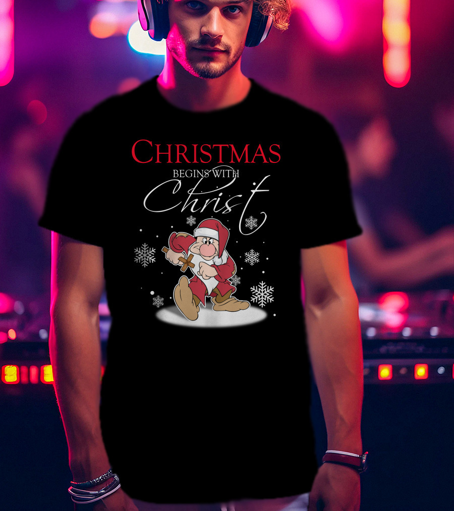 Christmas Begins With Christ Grumpy Santa Snowflakes T-Shirt