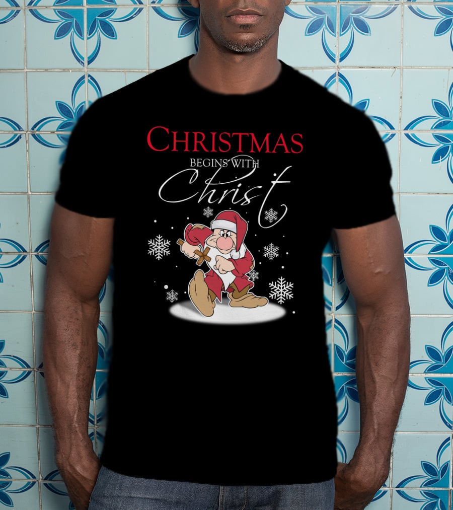Christmas Begins With Christ Grumpy Santa Snowflakes T-Shirt