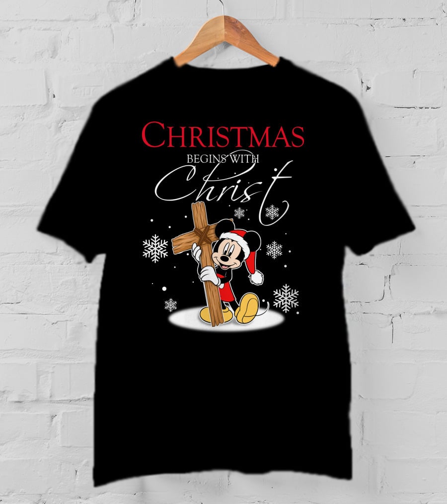 Christmas Begins With Christ Mickey Mouse Snowflakes T-Shirt