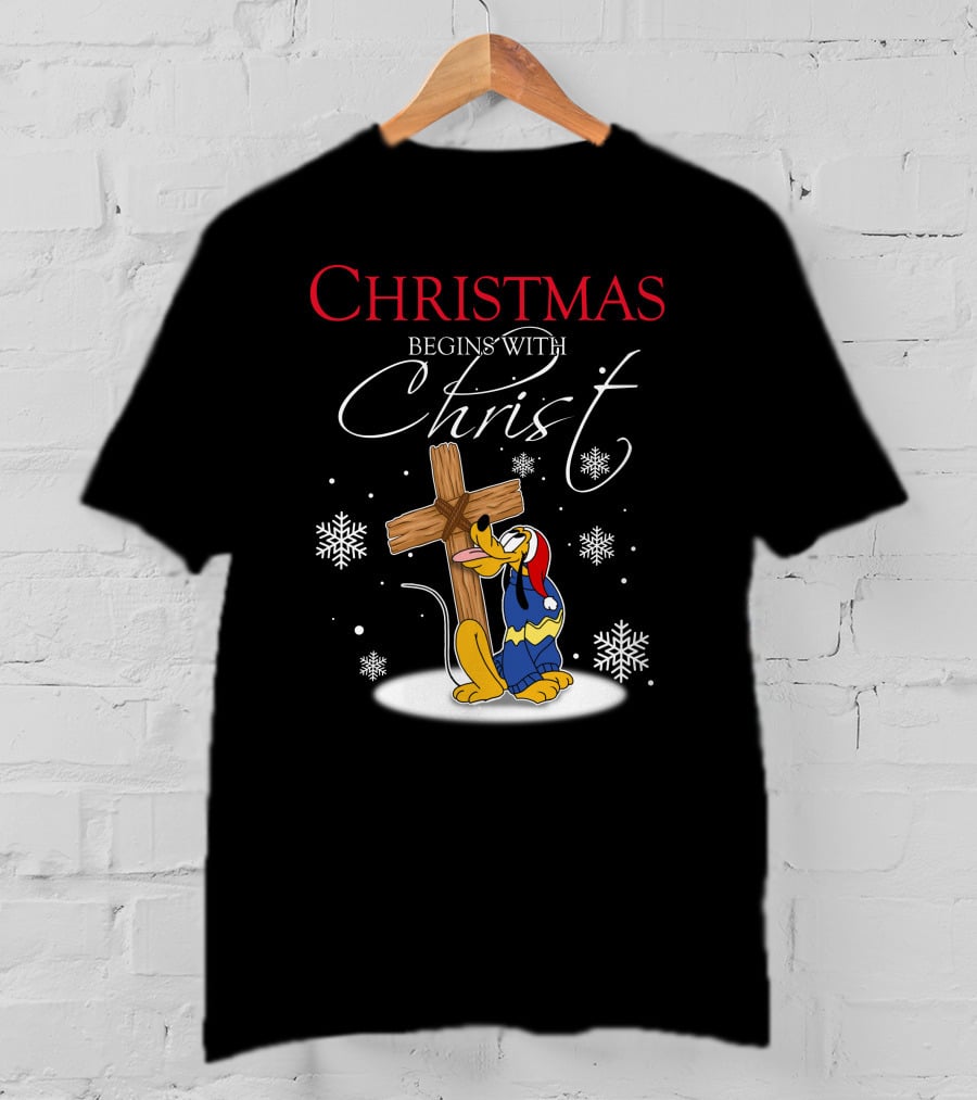 Christmas Begins With Christ Pluto Snowflakes Cross T-Shirt