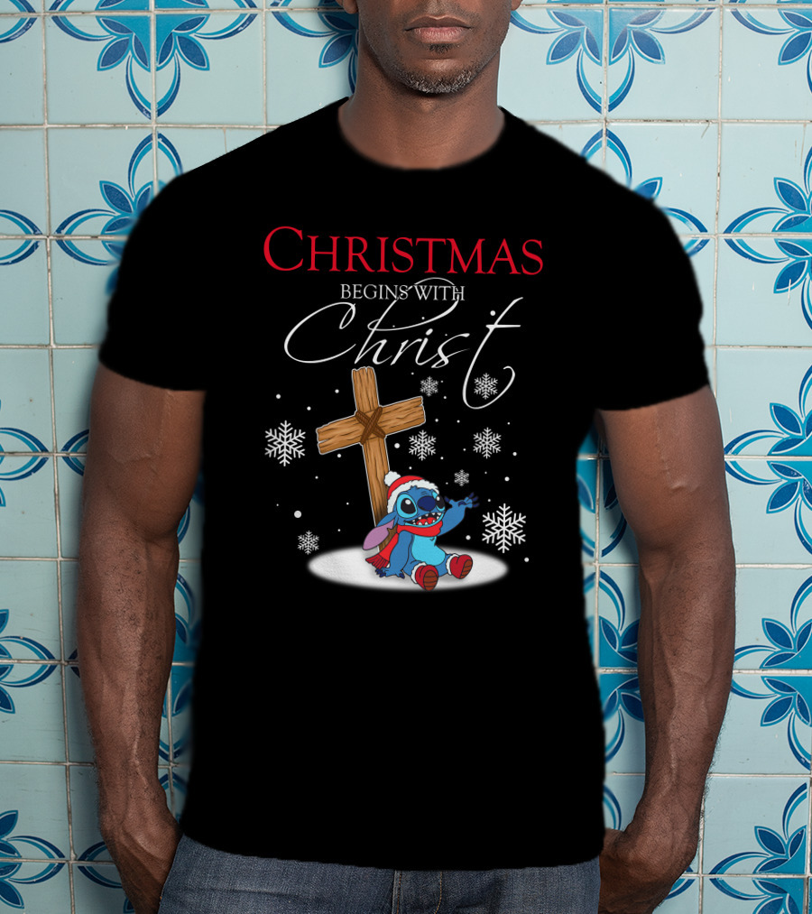 Christmas Begins With Christ Stitch Snowflakes T-Shirt