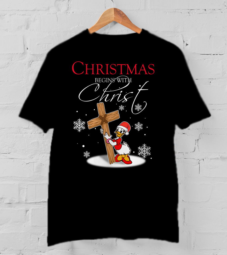 Christmas Begins With Christ Снежинки Крест Рождественский Утка Красный Колпак Носкиobos Отobwhat T-Shirt