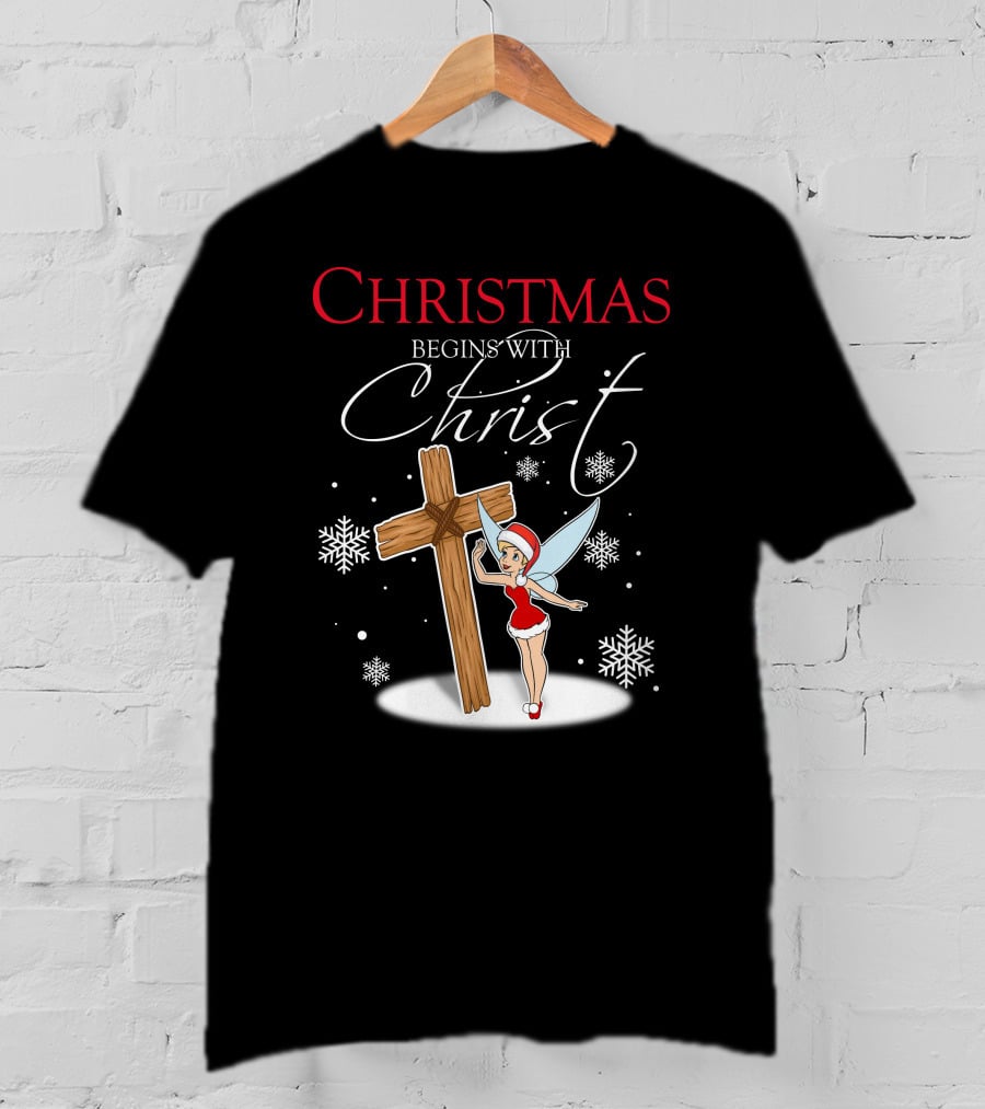 Christmas Begins With Christ Cross Tinker Bell T-Shirt