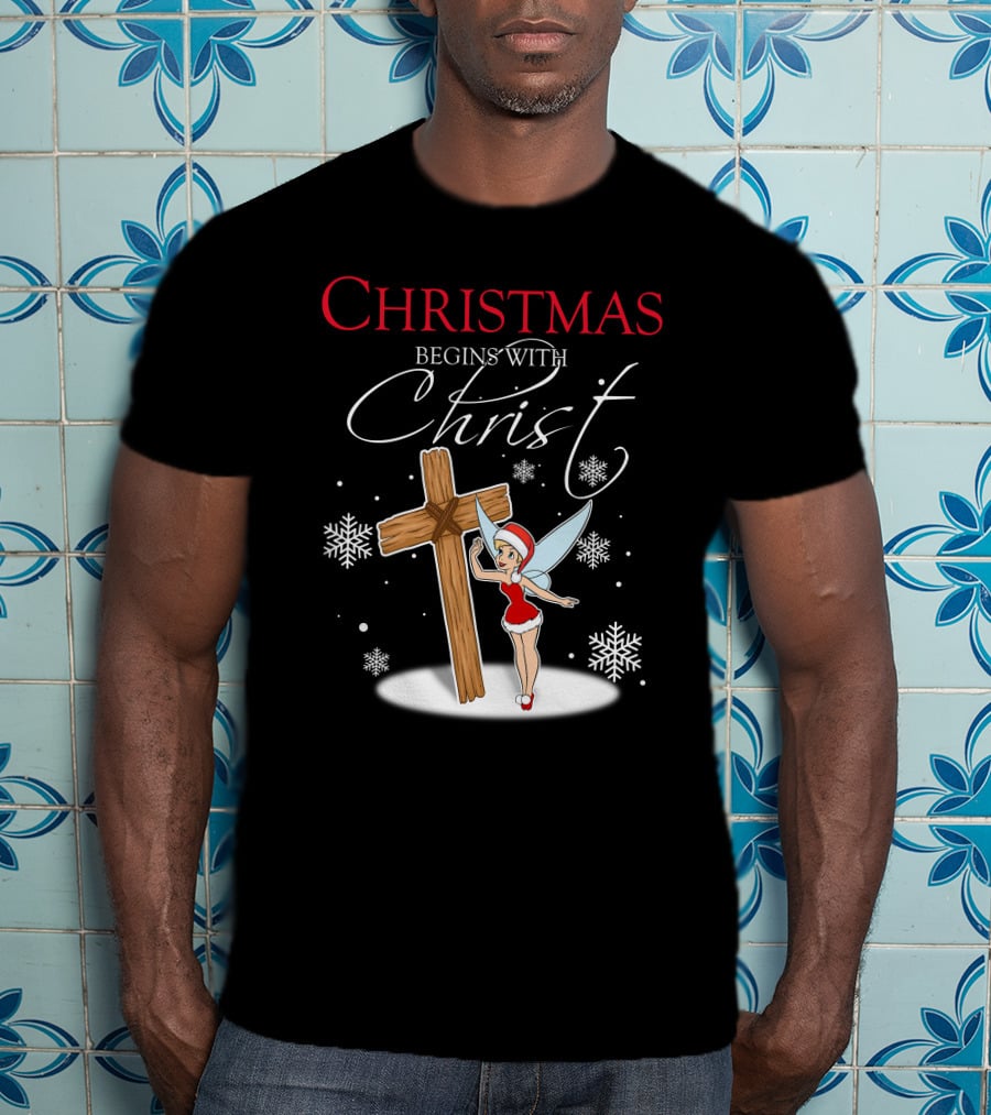 Christmas Begins With Christ Cross Tinker Bell T-Shirt