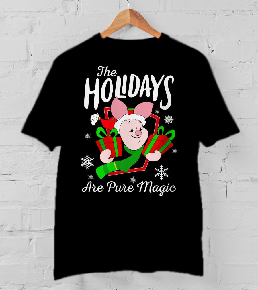 The Holidays Are Pure Magic Piglet Snowflakes Presents Santa Hat T-Shirt