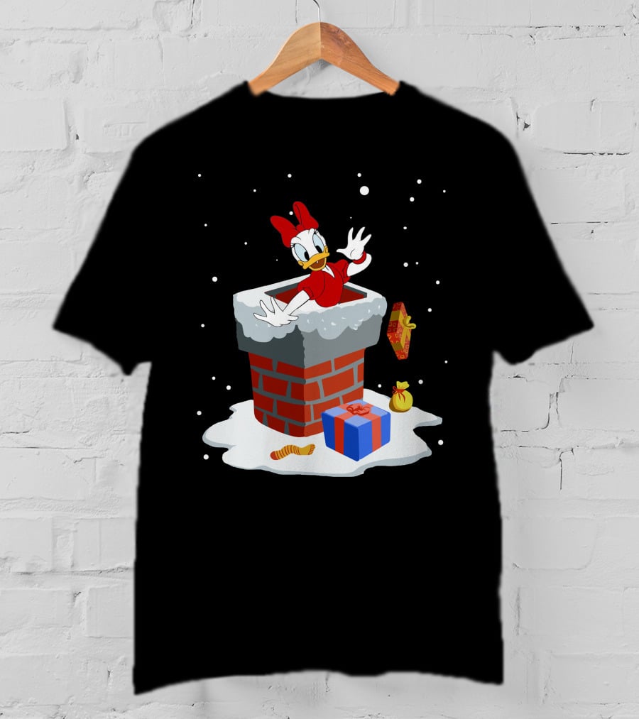 Daisy Duck Christmas Chimney Surprise With Snow And Gifts T-Shirt