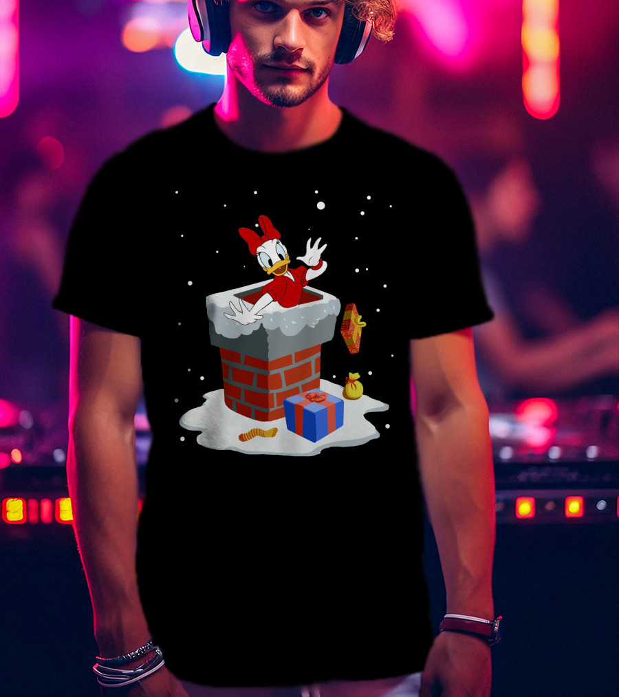 Daisy Duck Christmas Chimney Surprise With Snow And Gifts T-Shirt