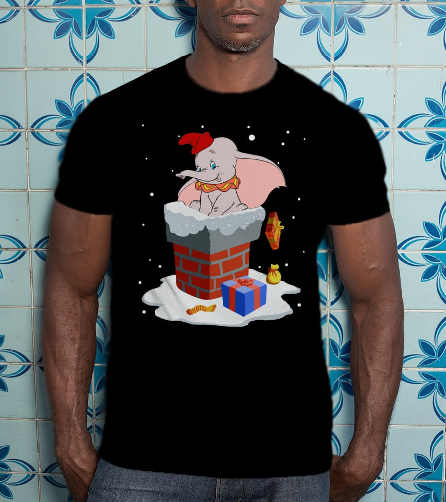 Dumbo Christmas Chimney Presents Snowflakes T-Shirt