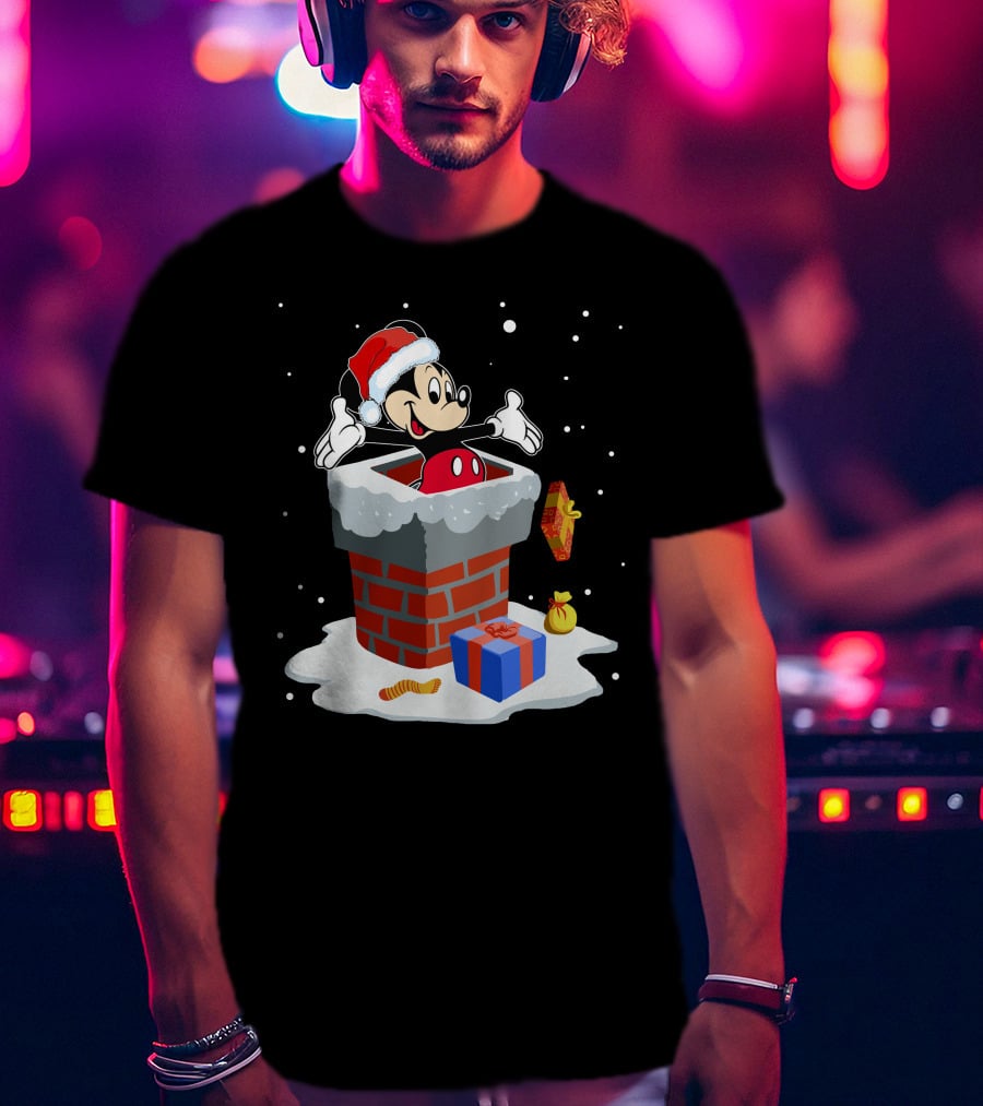 Mickey Mouse Christmas Chimney Santa Hat Snow Gifts T-Shirt