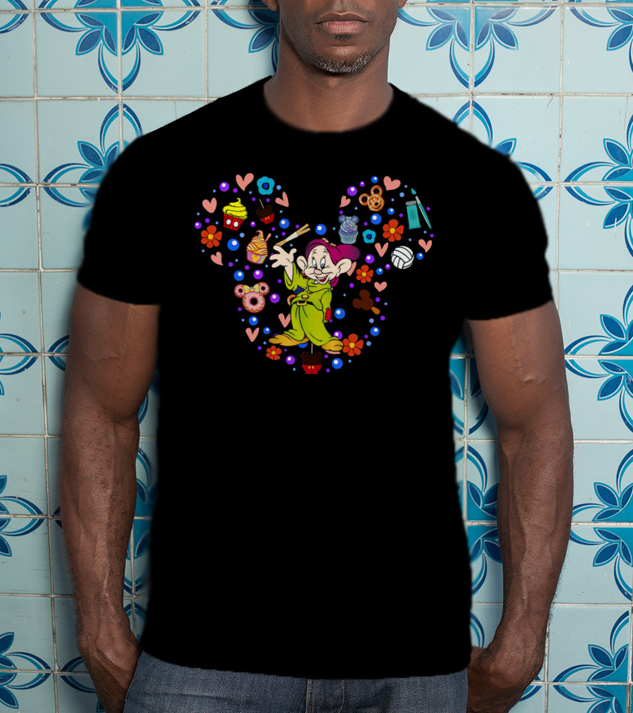 Dopey Mickey Mouse Ears With Hearts And Desserts T-Shirt