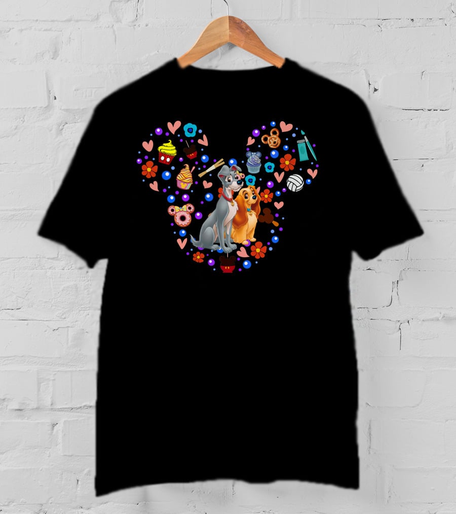 Lady And The Tramp Heart Mouse Ears Cupcake Socks Baseball Yarn T-Shirt