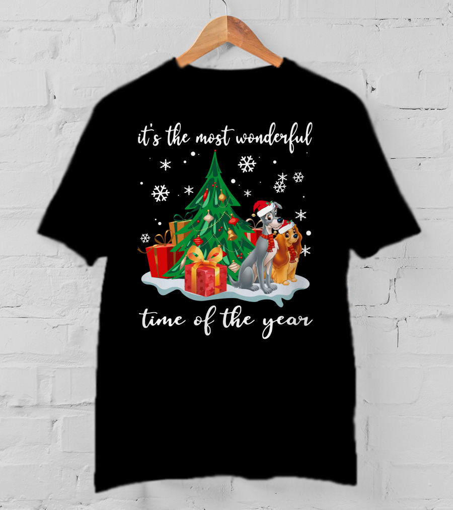 It's The Most Wonderful Time Of The Year Lady And The Tramp Christmas Tree Snowflakes T-Shirt
