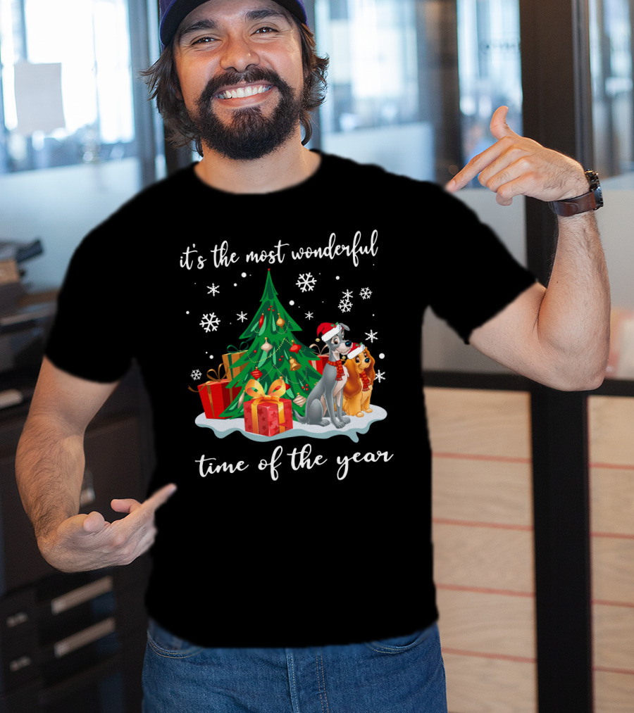 It's The Most Wonderful Time Of The Year Lady And The Tramp Christmas Tree Snowflakes T-Shirt