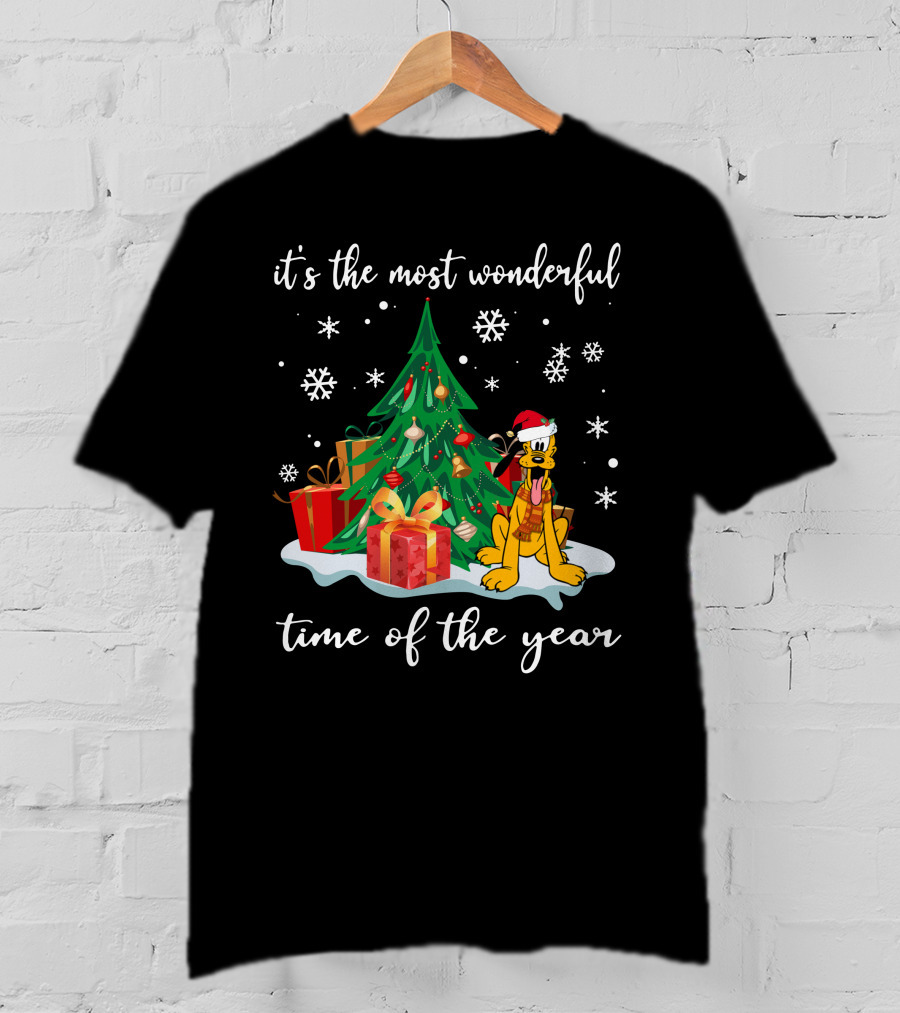 It's The Most Wonderful Time Of The Year Pluto Christmas Tree Snowflakes Gifts T-Shirt