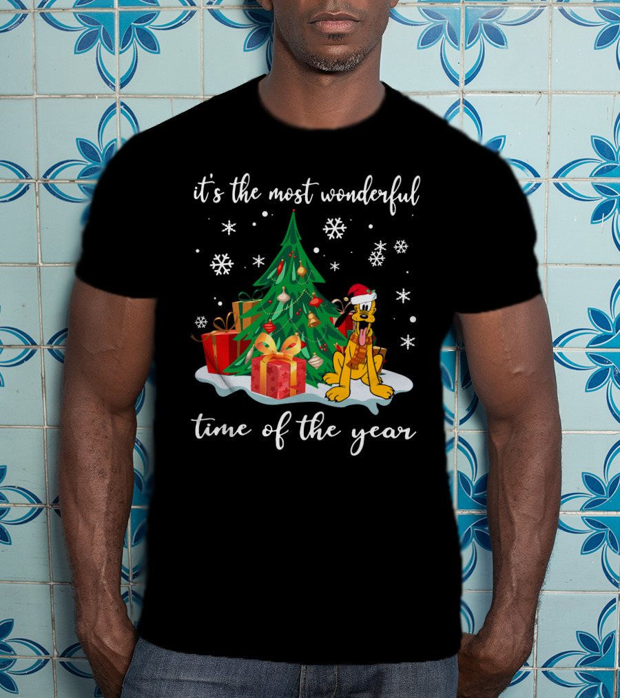 It's The Most Wonderful Time Of The Year Pluto Christmas Tree Snowflakes Gifts T-Shirt