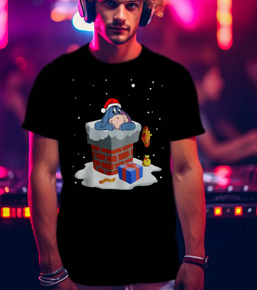 Eeyore Christmas Santa Hat Chimney Presents T-Shirt