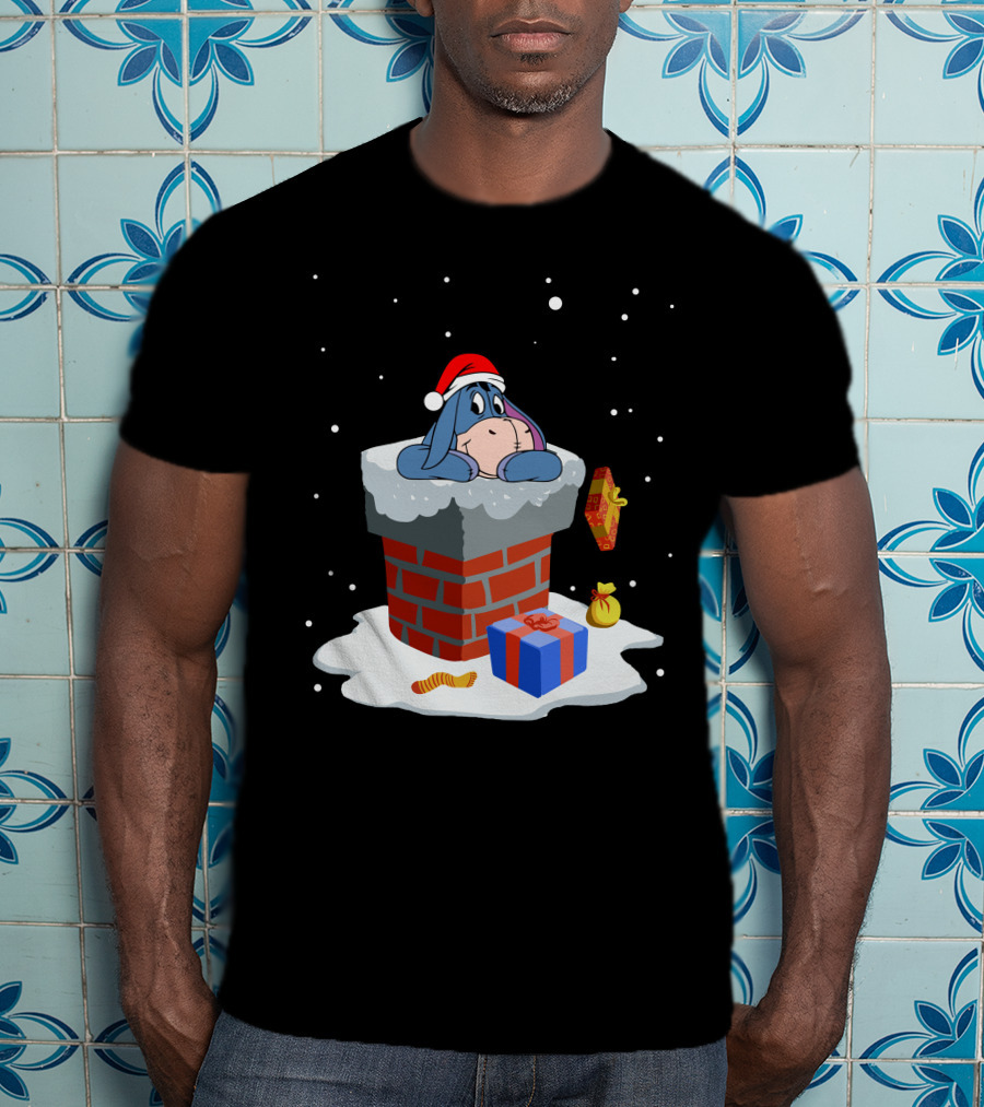 Eeyore Christmas Santa Hat Chimney Presents T-Shirt