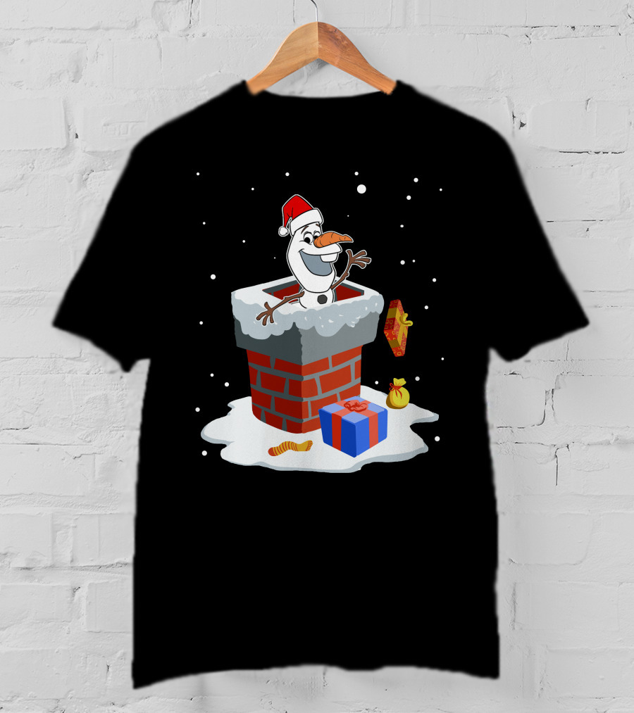 Olaf Christmas Santa Chimney Snowman With Gifts T-Shirt