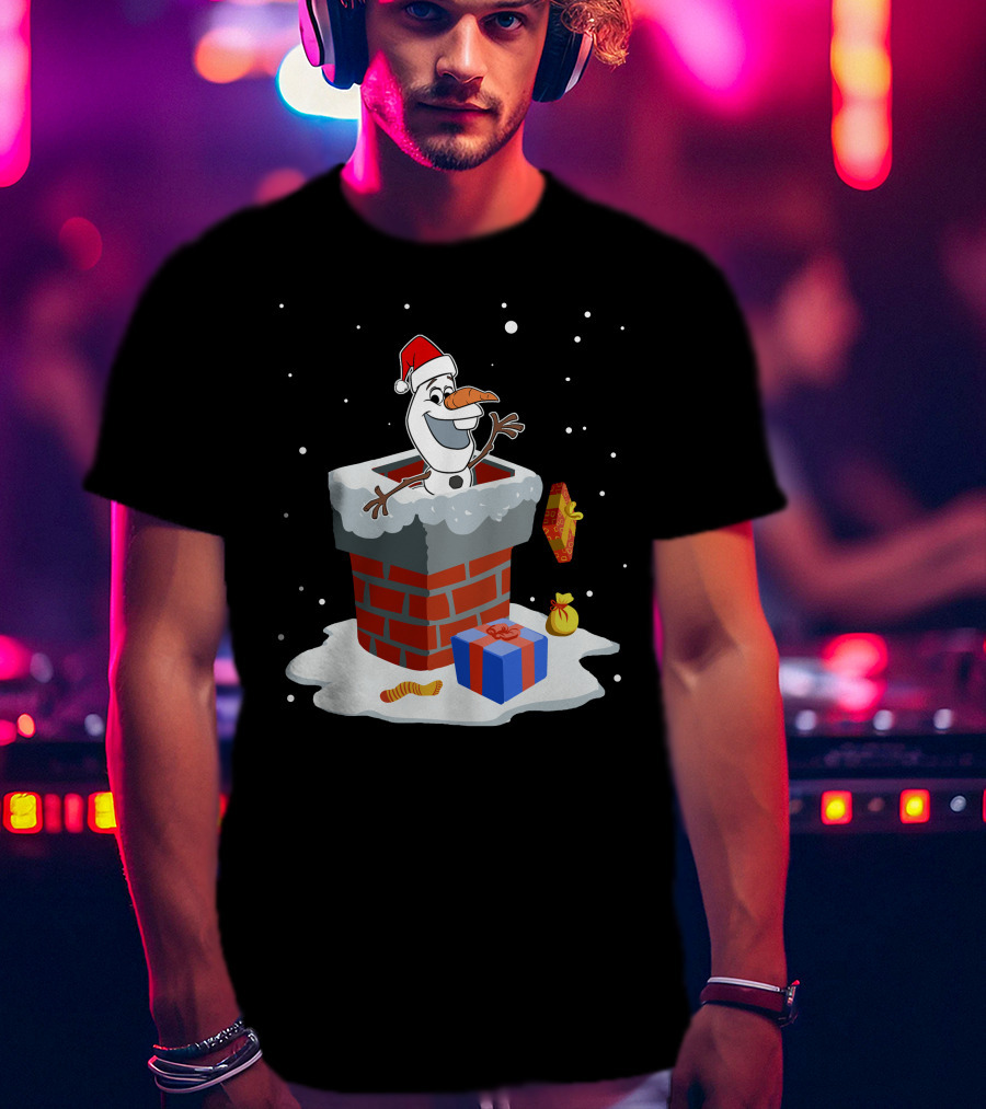 Olaf Christmas Santa Chimney Snowman With Gifts T-Shirt