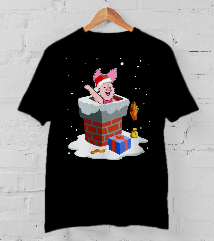 Piglet Santa Christmas Chimney Gifts Snow T-Shirt