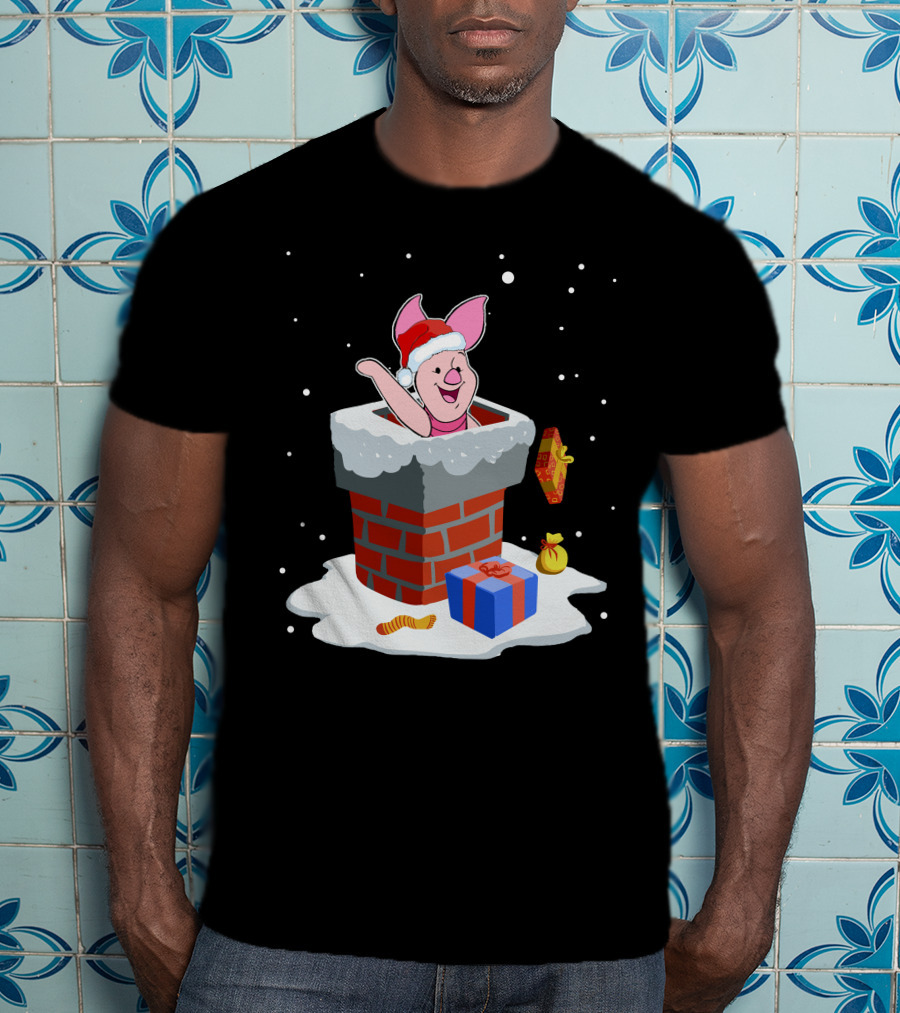 Piglet Santa Christmas Chimney Gifts Snow T-Shirt