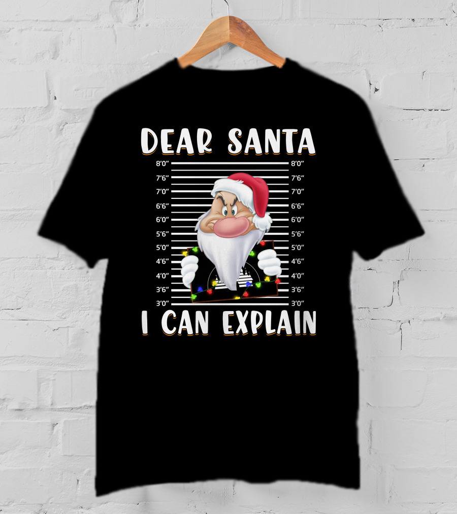 Dear Santa I Can Explain Grumpy Mugshot Christmas Santa Hat T-Shirt