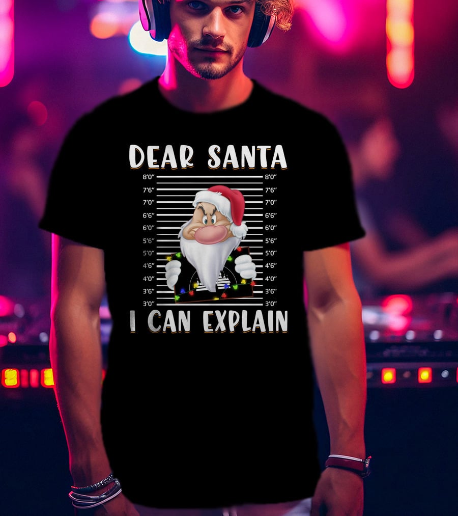 Dear Santa I Can Explain Grumpy Mugshot Christmas Santa Hat T-Shirt