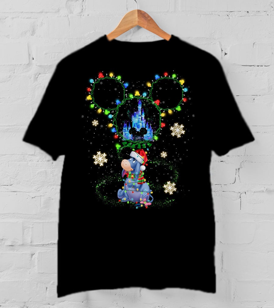 Eeyore Christmas Castle Lights Magic Mickey Ears Snowflakes T-Shirt