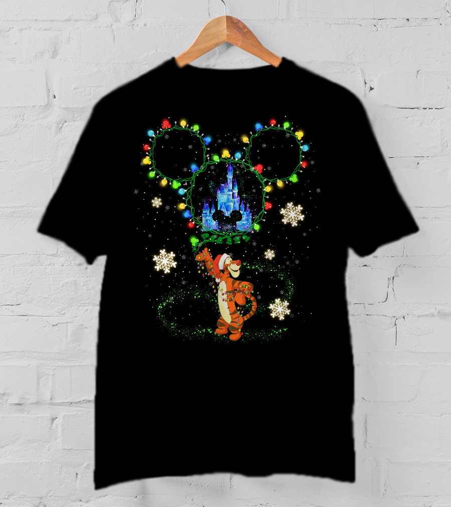Tigger Disney Christmas Castle Lights Snowflakes Mickey Ears T-Shirt