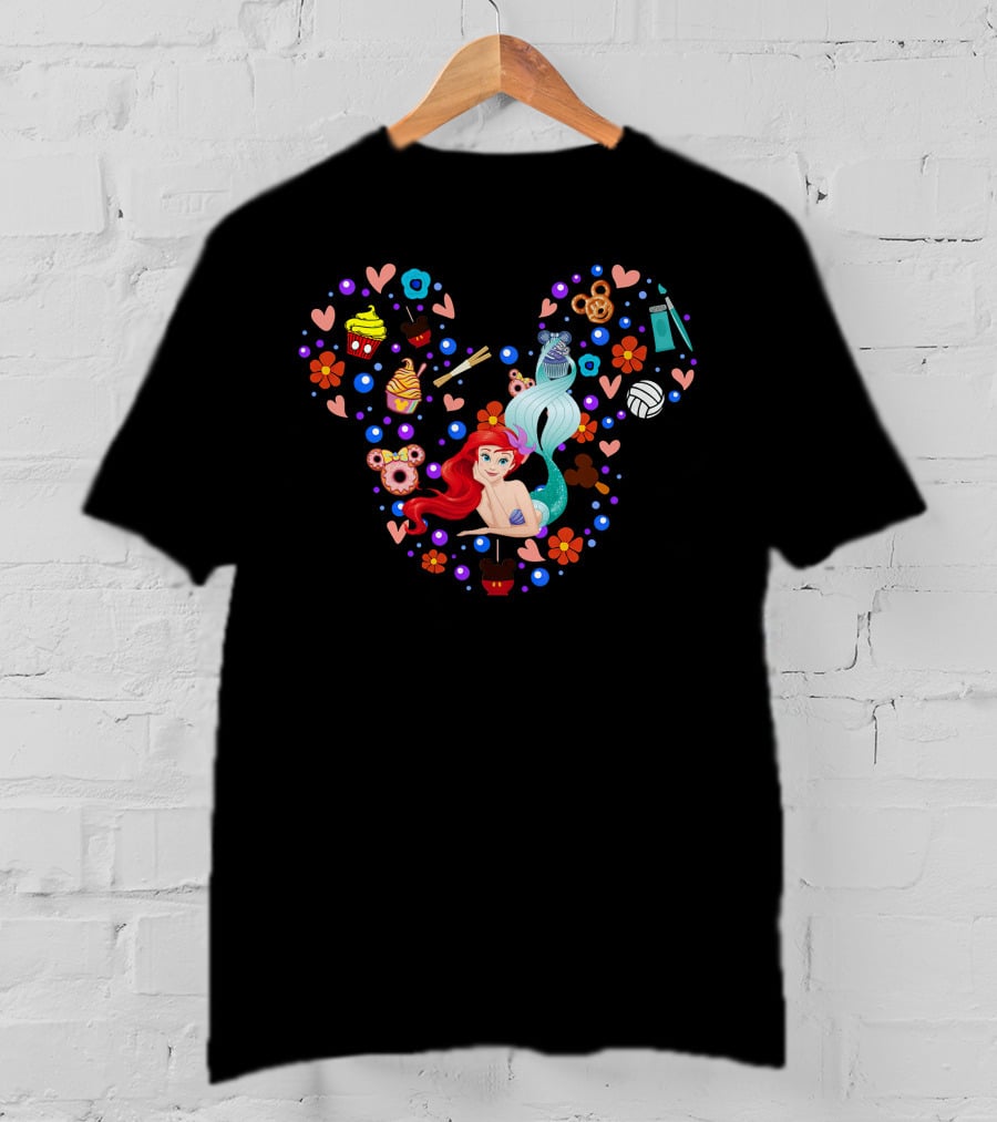 Disney Ariel Little Mermaid Mickey Mouse Icon Floral Cupcake Sushi Flowers Hearts T-Shirt