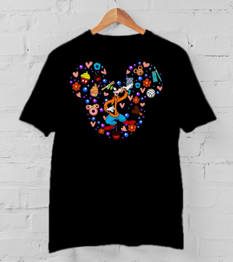 Goofy Heart Symbol With Mickey Mouse Ears And Cupcakes T-Shirt