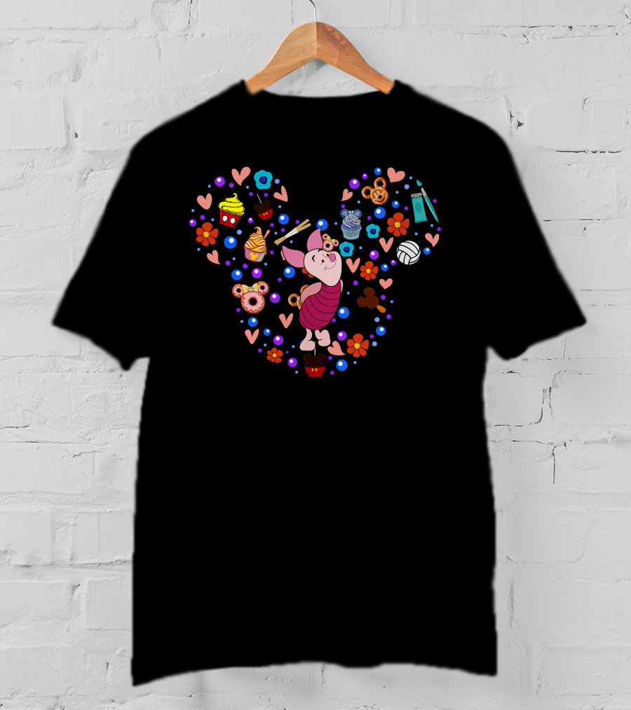 Piglet Heart With Cupcakes Flowers And Pretzels T-Shirt