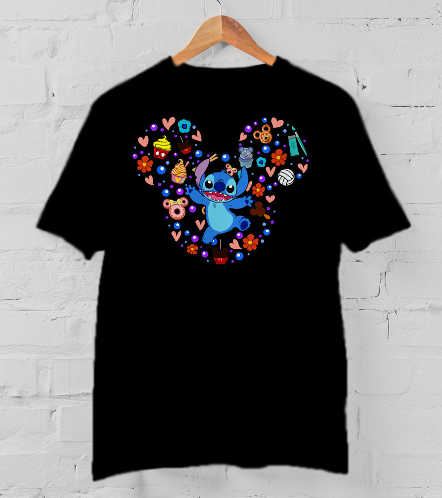 Stitch Disney Heart Cupcake Flowers Yarn T-Shirt