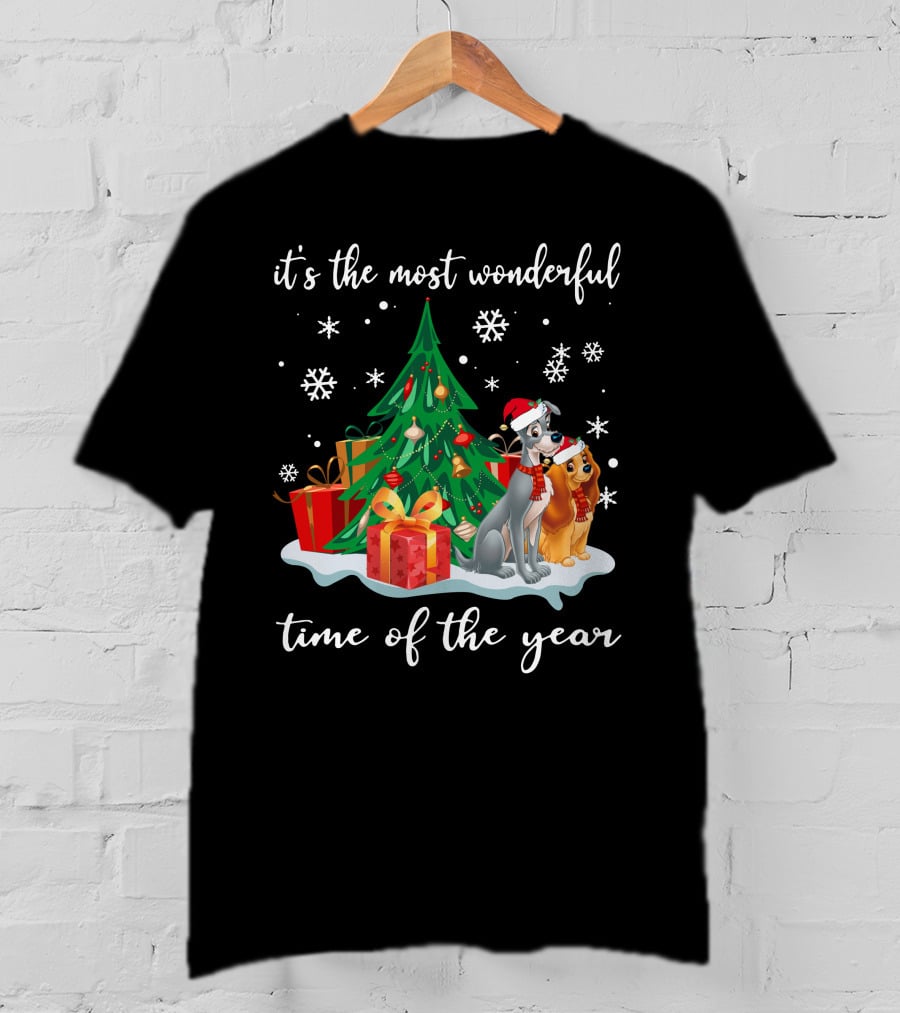 It's The Most Wonderful Time Of The Year Lady And The Tramp Christmas Tree And Presents T-Shirt
