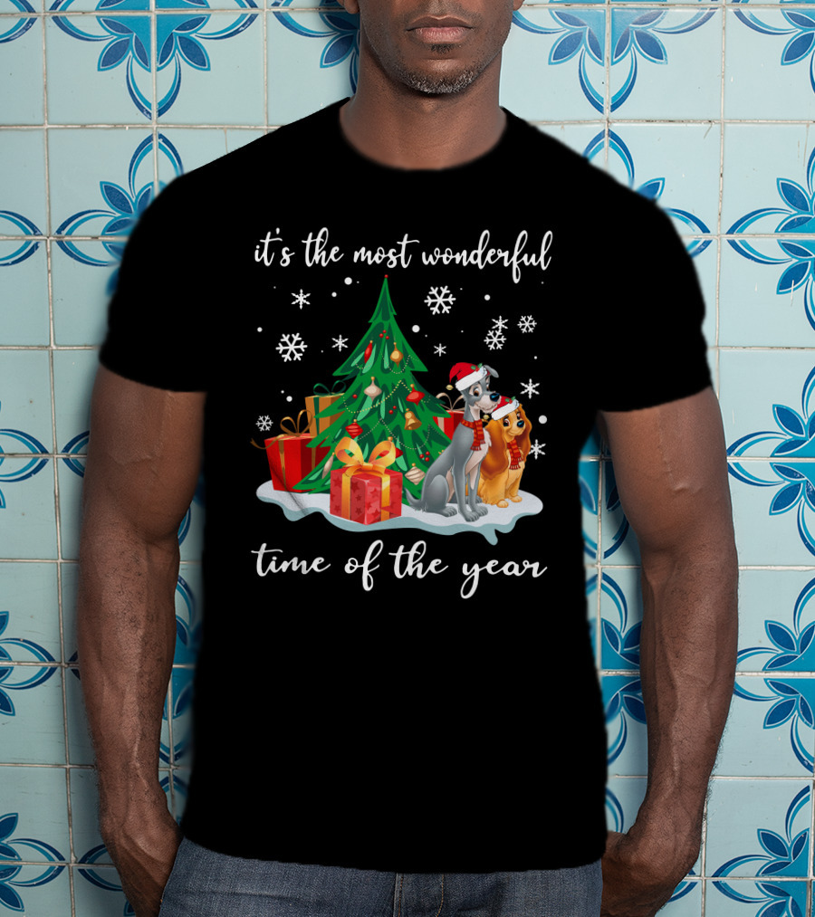 It's The Most Wonderful Time Of The Year Lady And The Tramp Christmas Tree And Presents T-Shirt