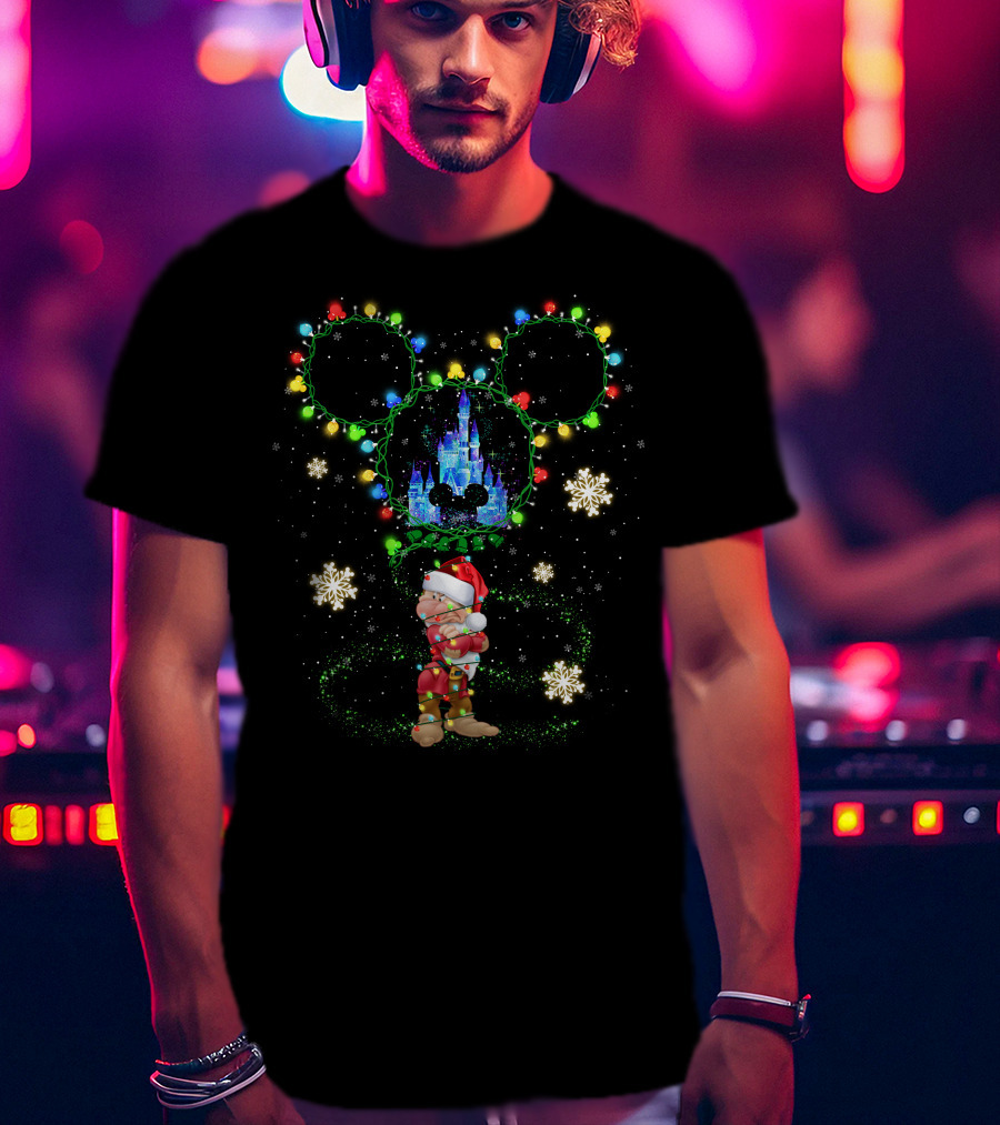 Grumpy Christmas Lights Castle Snowflakes Disney Holiday Magic T-Shirt